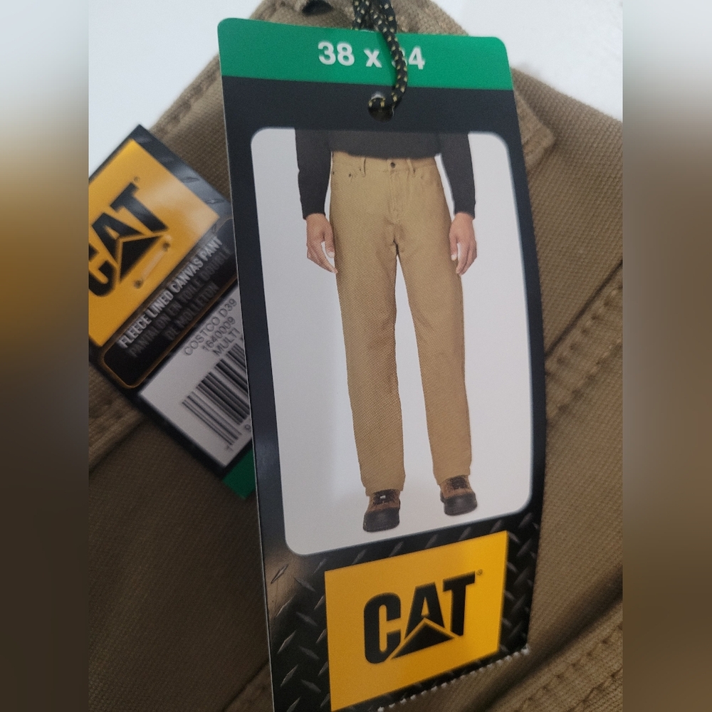 CAT Caterpillar Fleece Lined Work Pants Mens 38 x 34 Canvas Insulated Color Tan